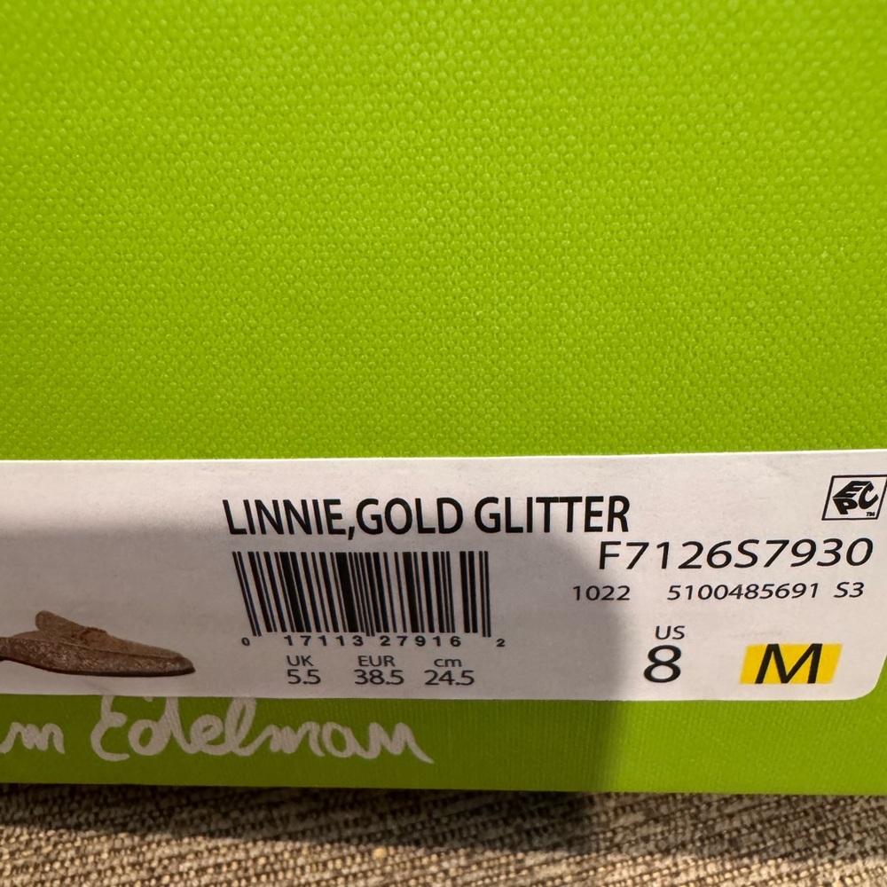 Gold Glitter Slip-On Mule Loafer 8M - Picture 2 of 6